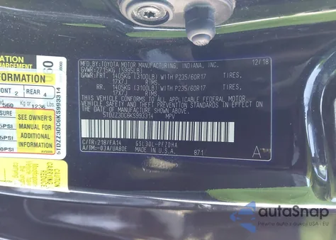 2019 Toyota Sienna L 7 Passenger z USA, uszkodzony, nr VIN 5TDZZ3DC6KS993314